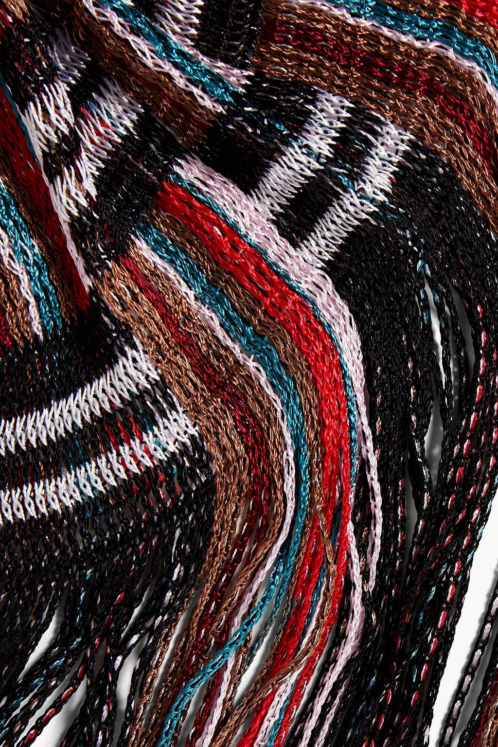 MISSONI Checked metallic crochet-knit scarf