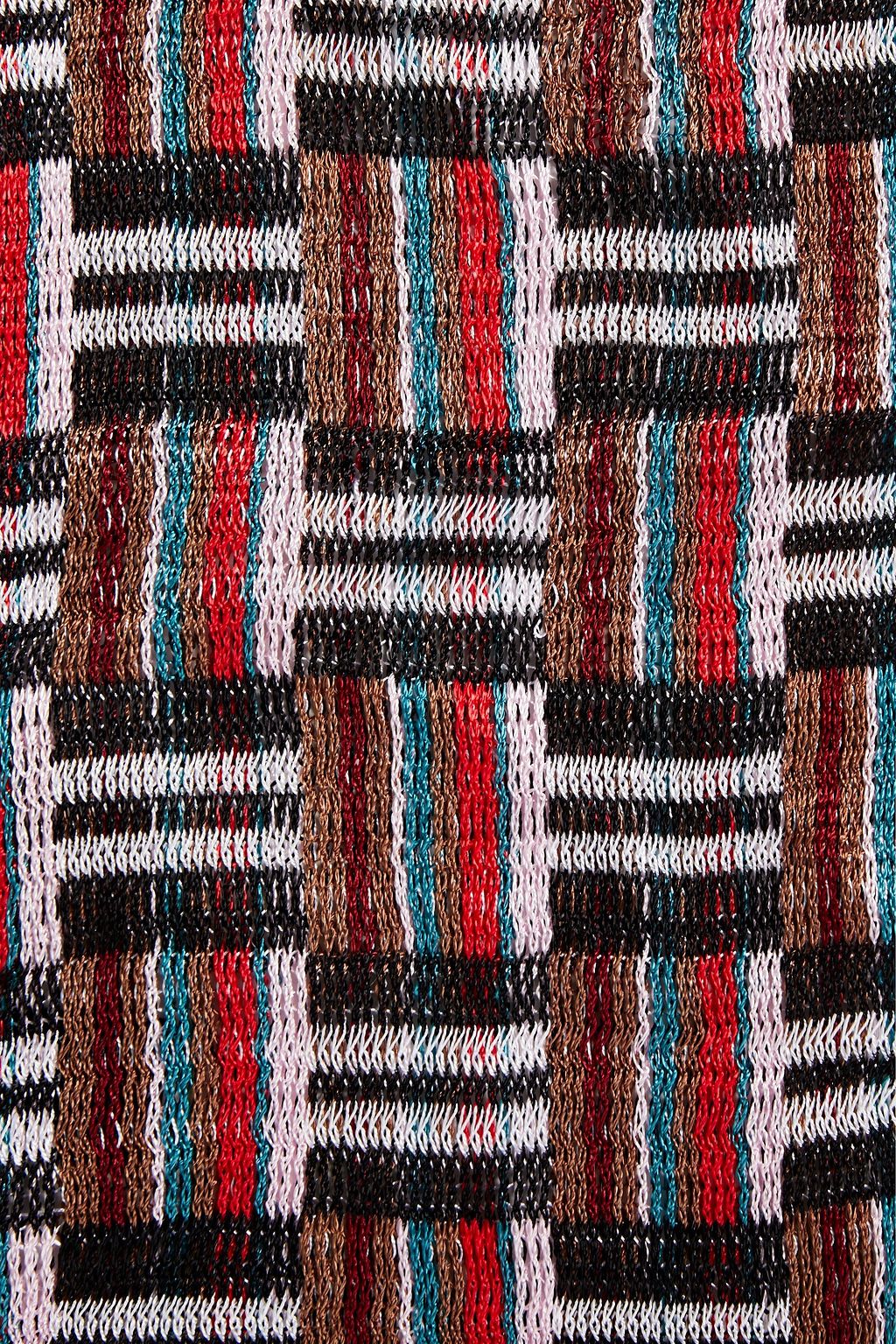 MISSONI Checked metallic crochet-knit scarf