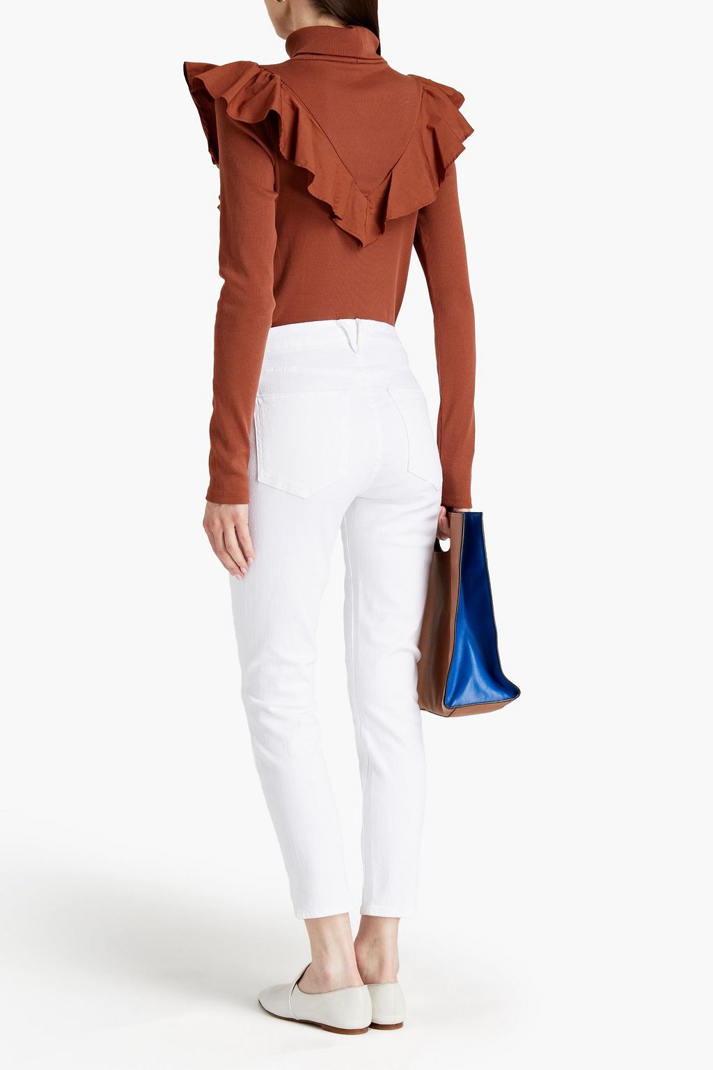 VERONICA BEARD Avalon poplin-trimmed Pima cotton-blend turtleneck top