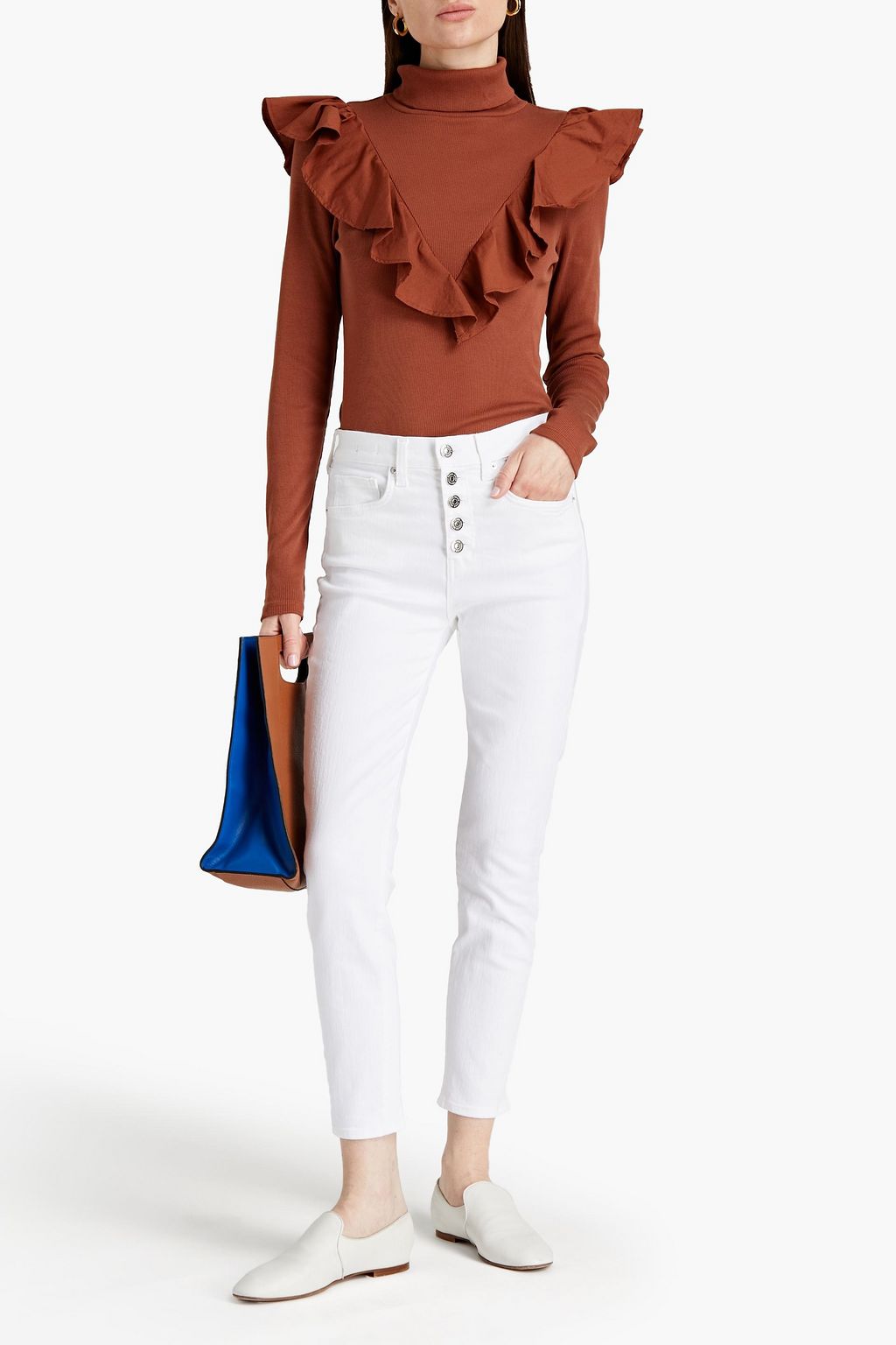 VERONICA BEARD Avalon poplin-trimmed Pima cotton-blend turtleneck top