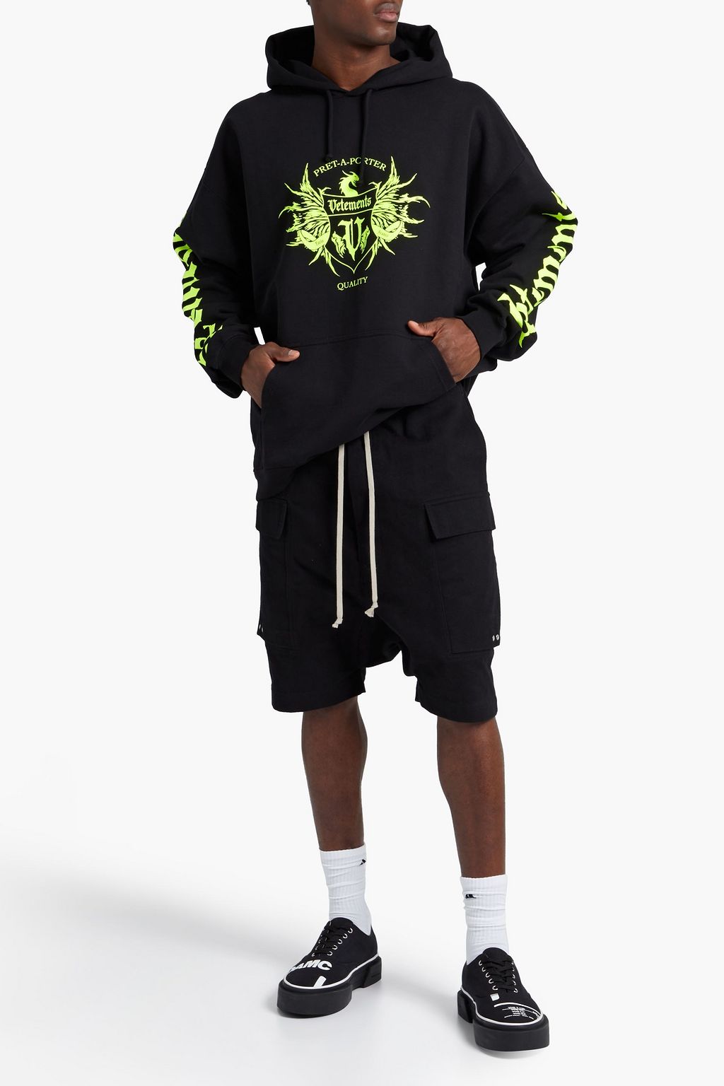 VETEMENTS Printed French cotton-blend terry hoodie