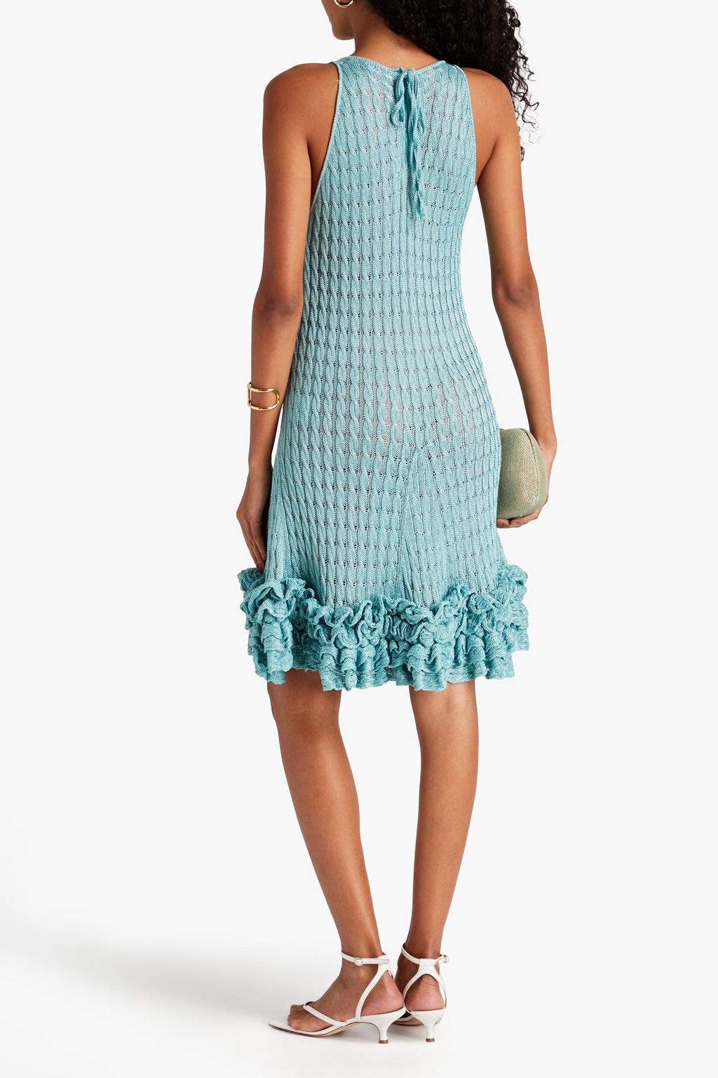 MISSONI Ruffled metallic crochet-knit mini dress