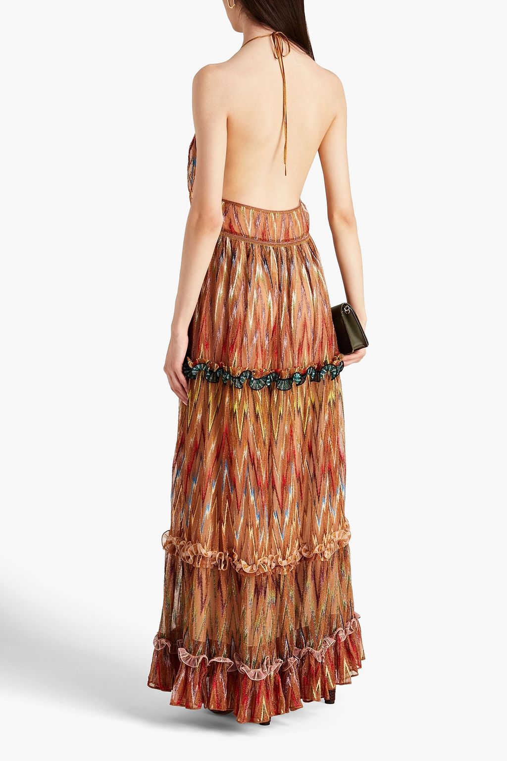 MISSONI Ruffled crochet-knit cupro-blend halterneck maxi dress