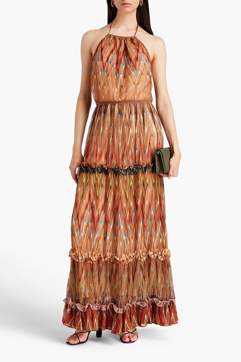 MISSONI Ruffled crochet-knit cupro-blend halterneck maxi dress