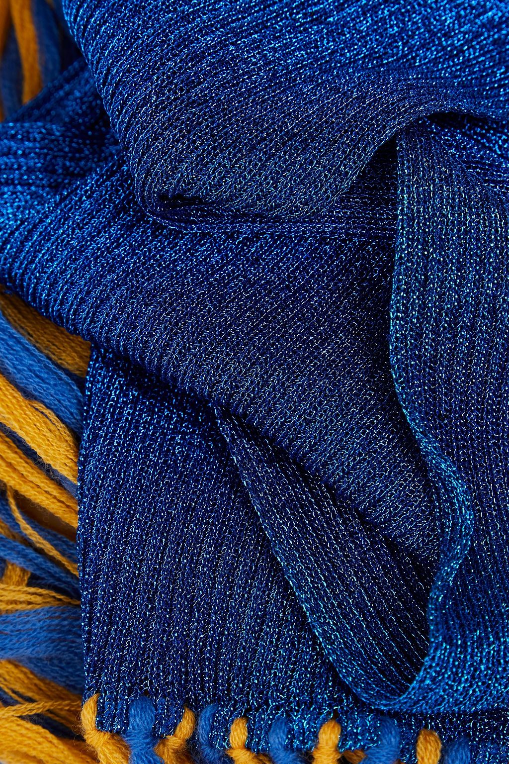 MISSONI Fringed metallic ribbed-knit scarf