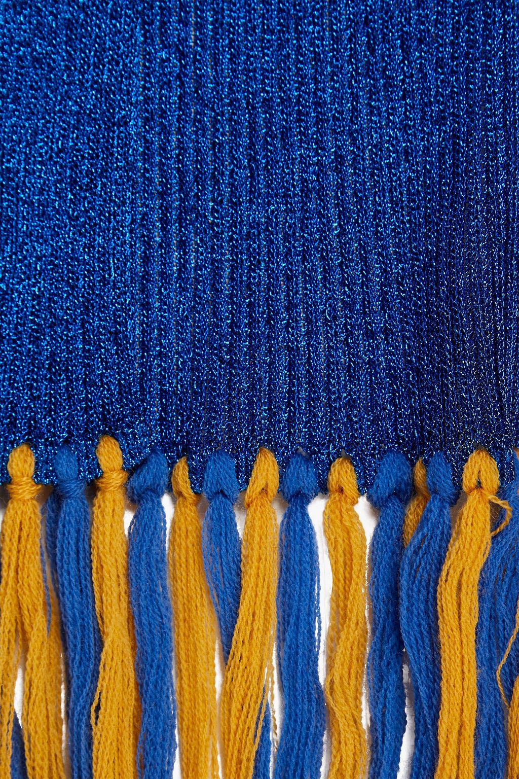 MISSONI Fringed metallic ribbed-knit scarf