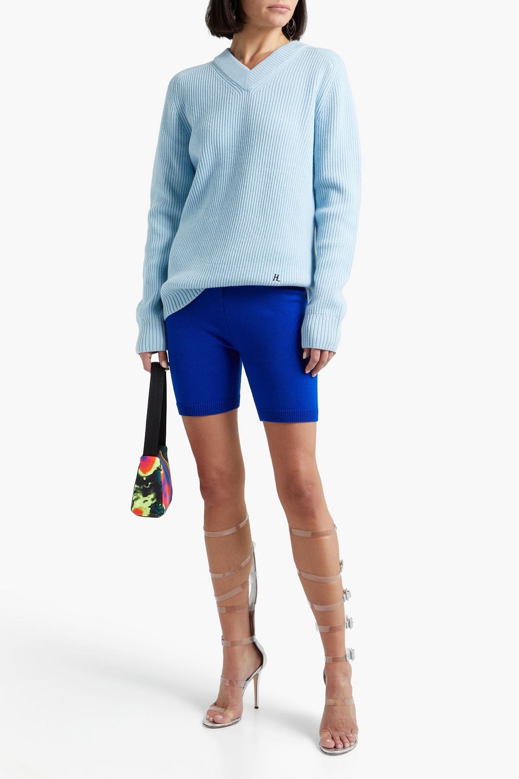 HELMUT LANG Embroidered ribbed wool and cashmere-blend sweater