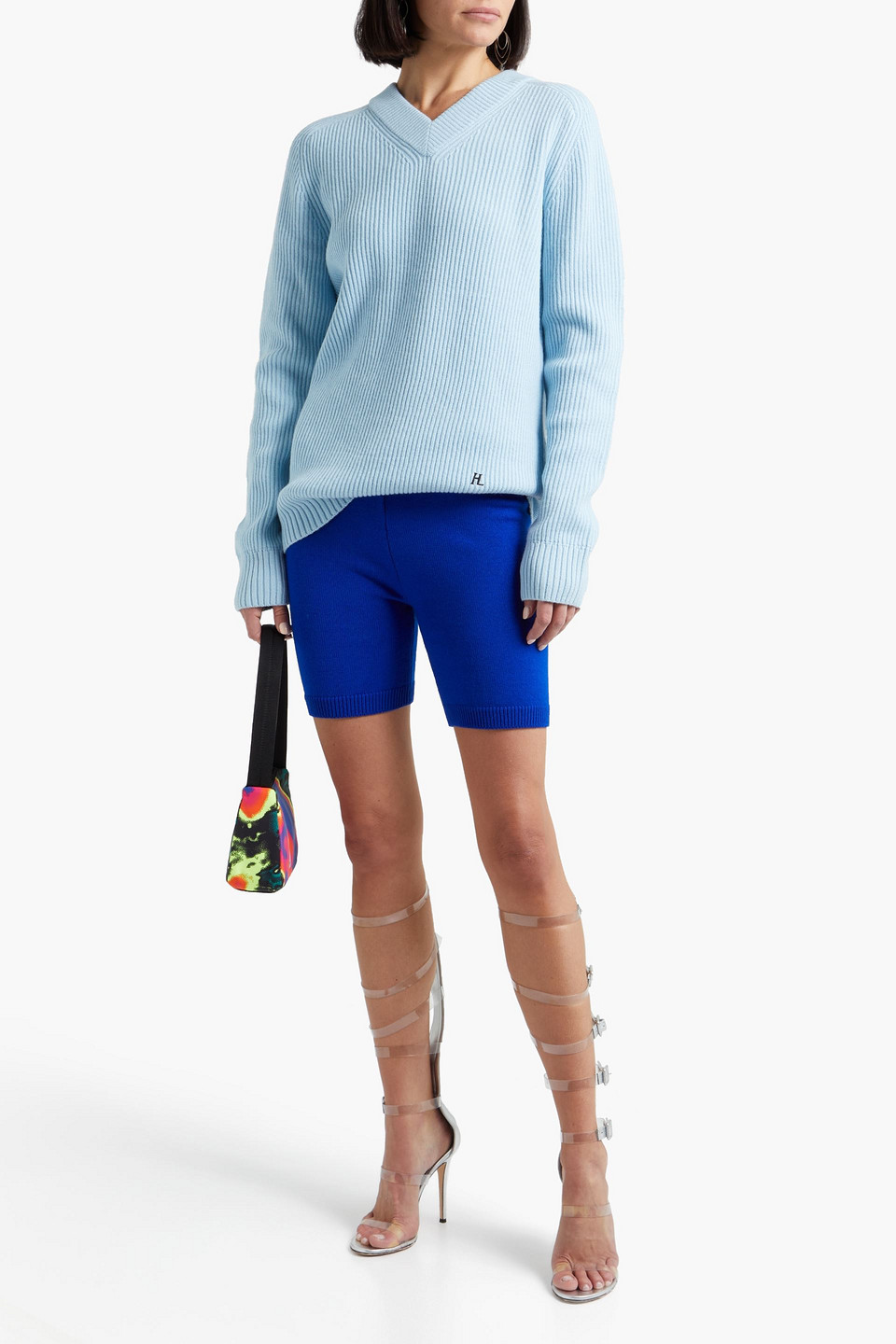 Helmut Lang Ribbed Wool And Cashmere-blend Jumper In Light Blue