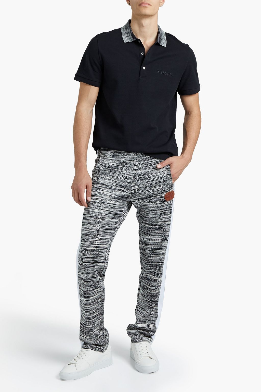 MISSONI Embroidered space dye-trimmed cotton-piqué polo shirt