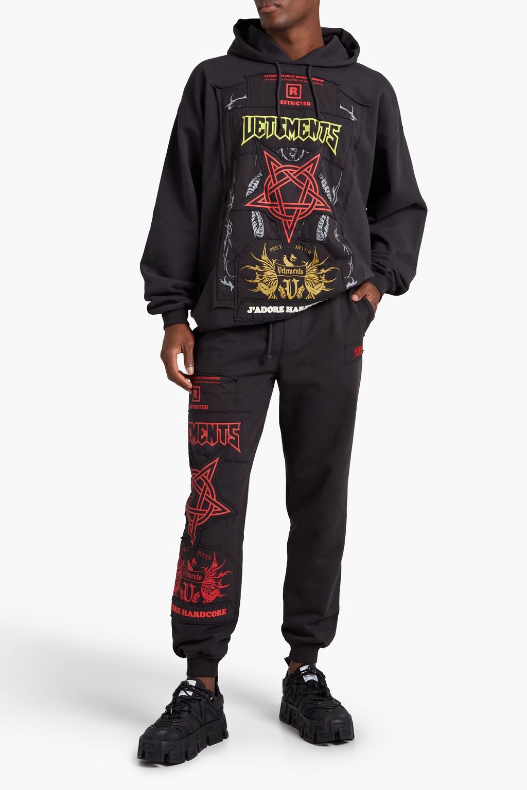 VETEMENTS Appliquéd printed French cotton-blend terry hoodie