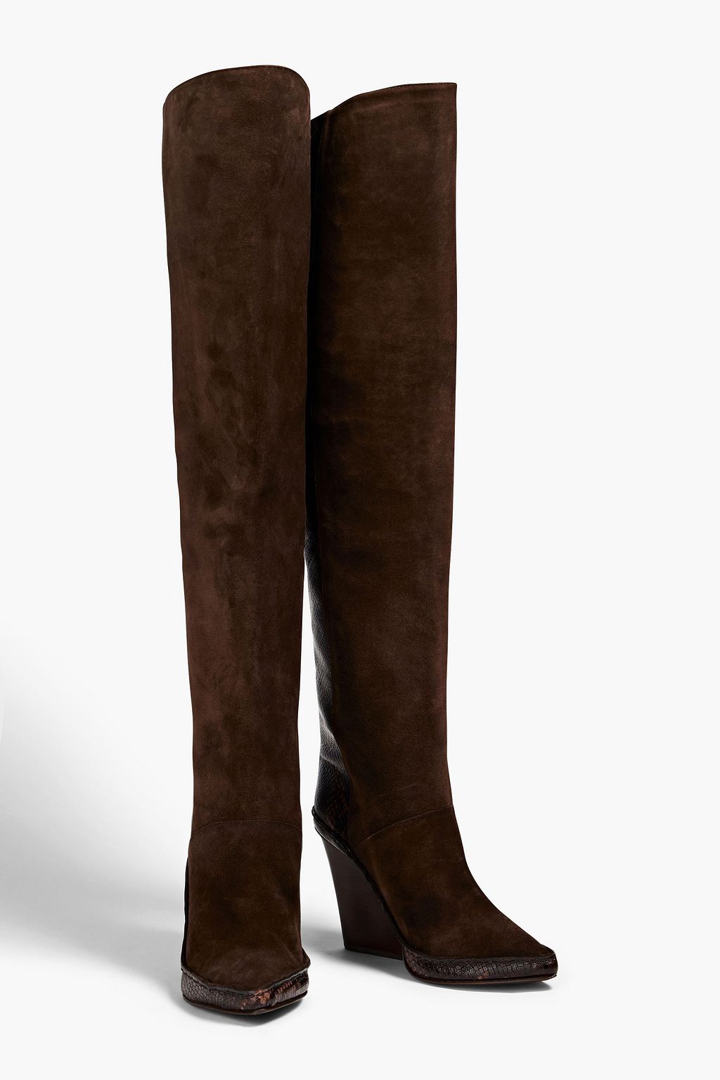 TORY BURCH Lila suede-paneled snake-effect leather over-the-knee boots