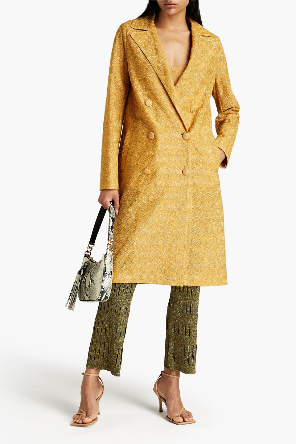 Missoni Metallic Crochet-knit Trench Coat In Yellow