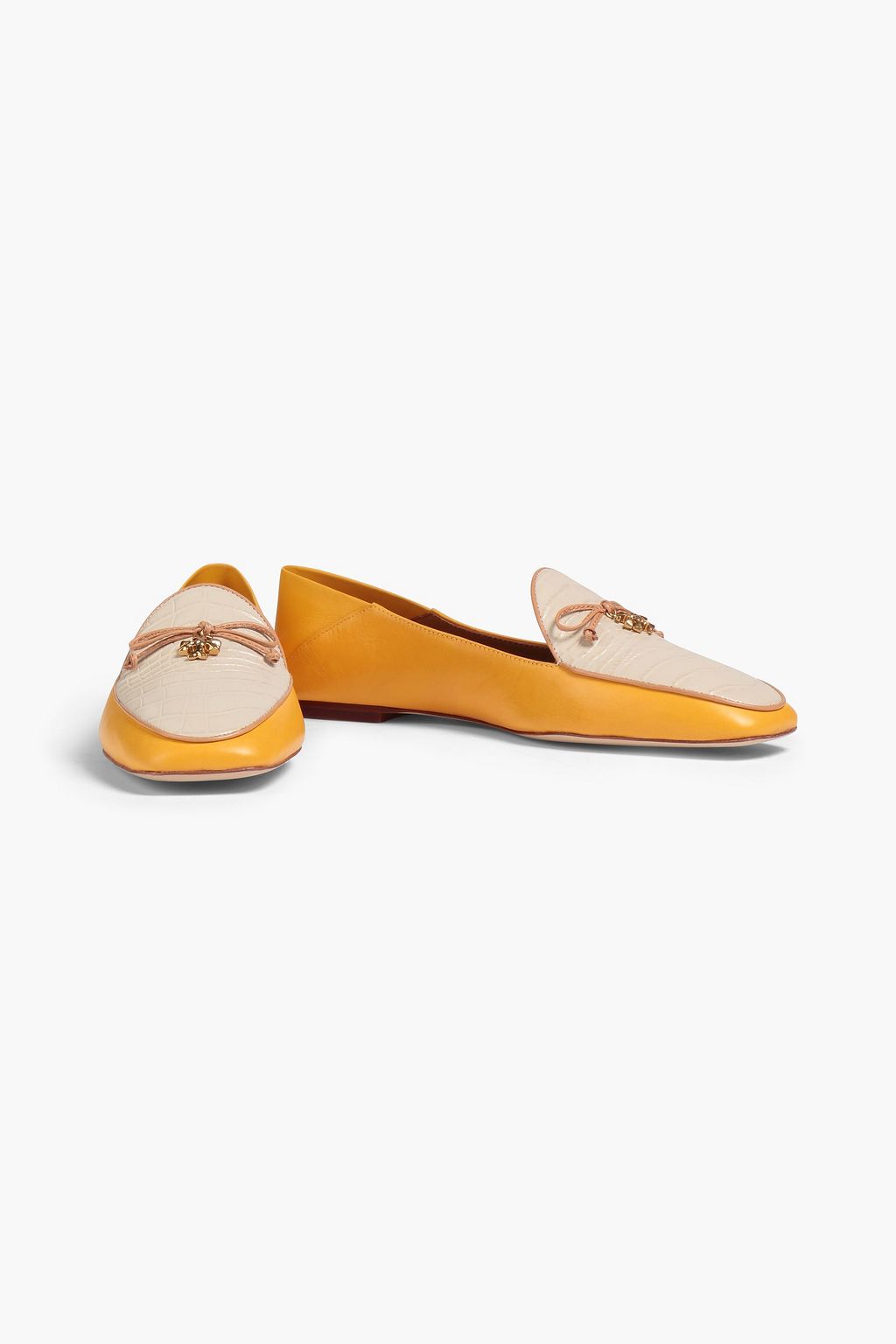 TORY BURCH Embellished smooth and croc-effect leather loafers