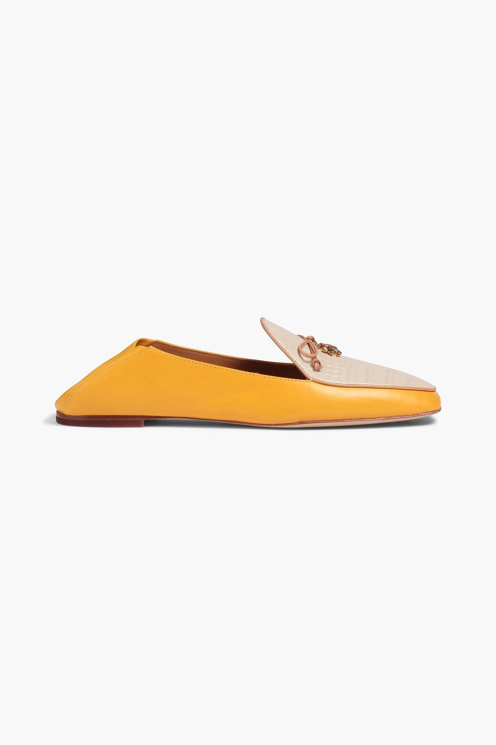 TORY BURCH Embellished smooth and croc-effect leather loafers