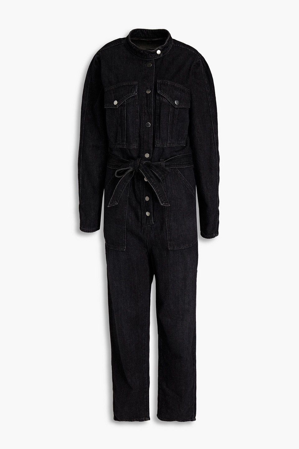 veronica beard - annie belted denim jumpsuit - black - xs