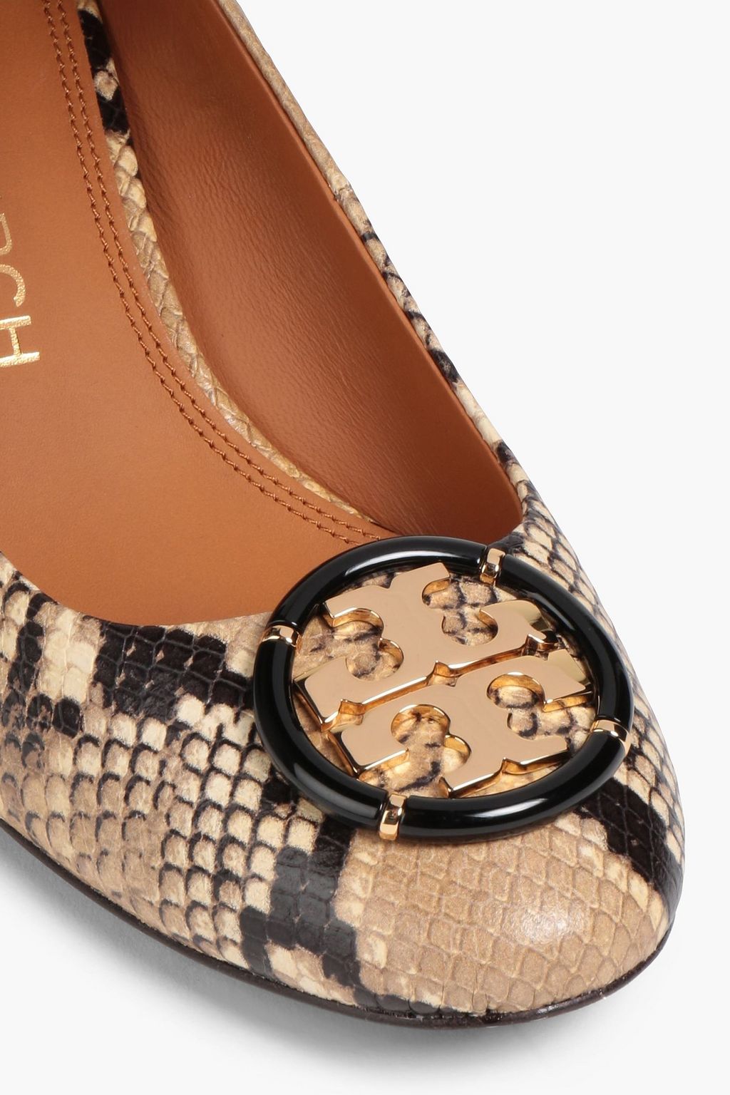 TORY BURCH Embellished snake-effect leather pumps