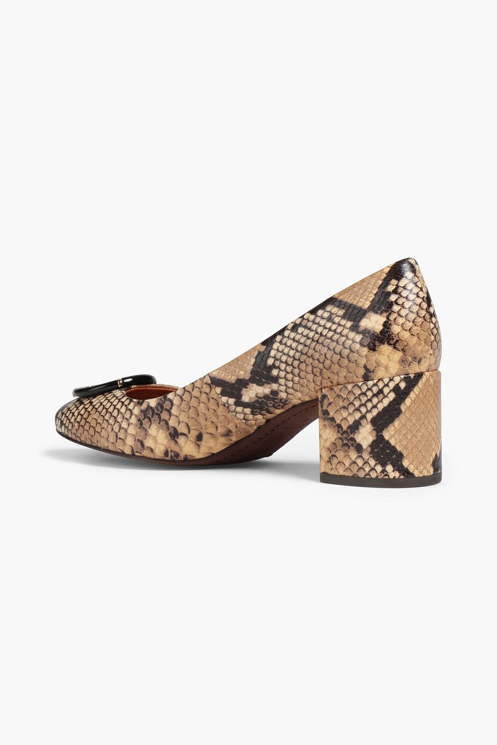 TORY BURCH Embellished snake-effect leather pumps