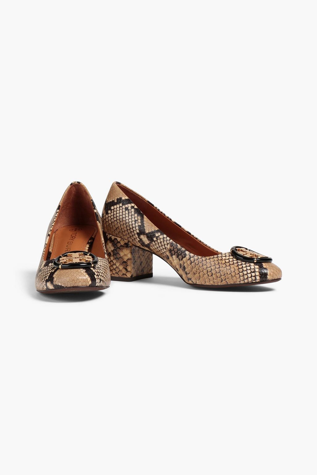 TORY BURCH Embellished snake-effect leather pumps