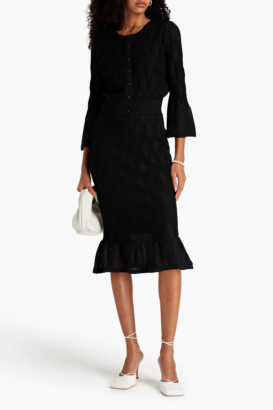 Diane Von Furstenberg Ava Fluted Textured knit Midi Skirt In Black ModeSens