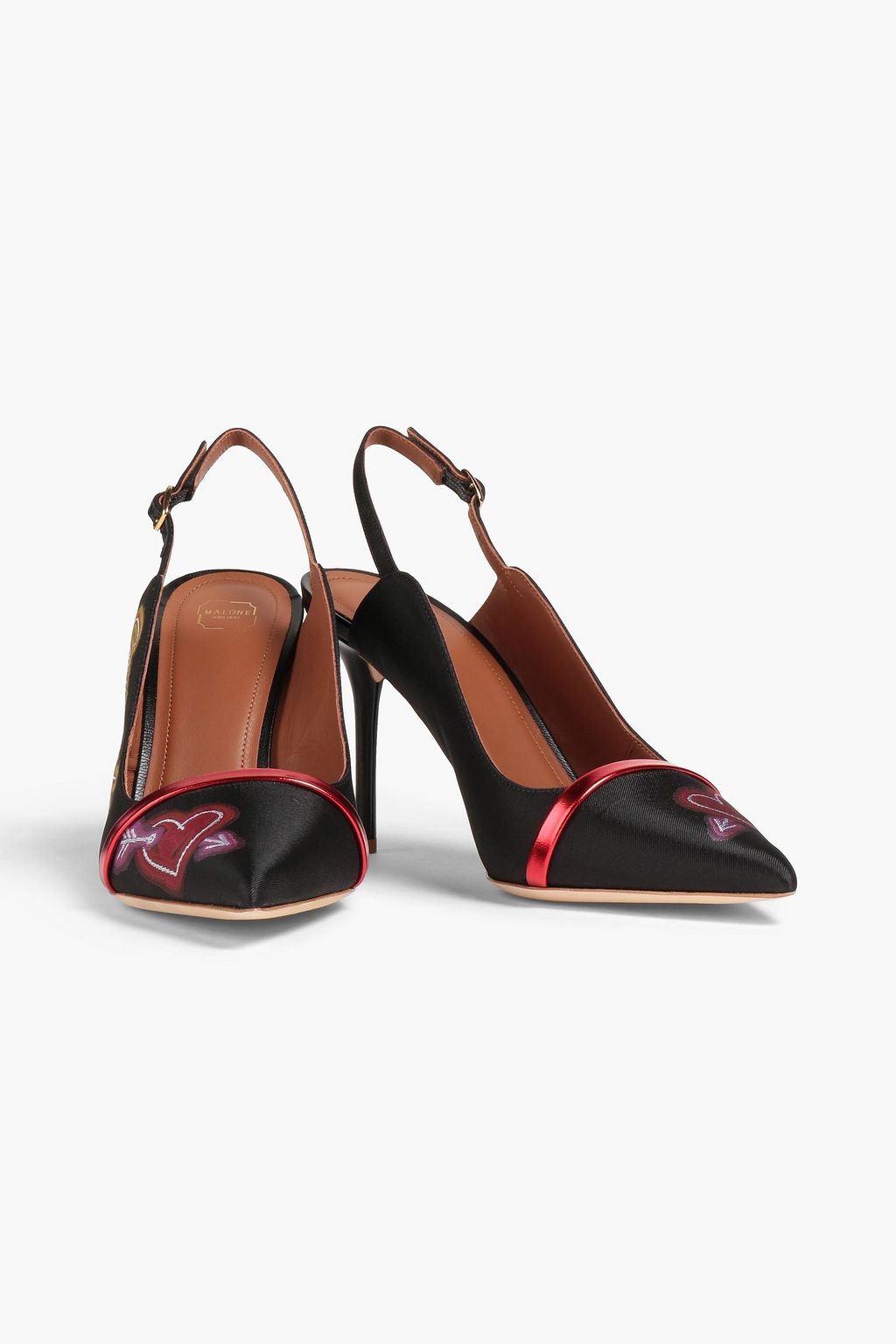 MALONE SOULIERS Marion embellished leather and twill slingback pumps