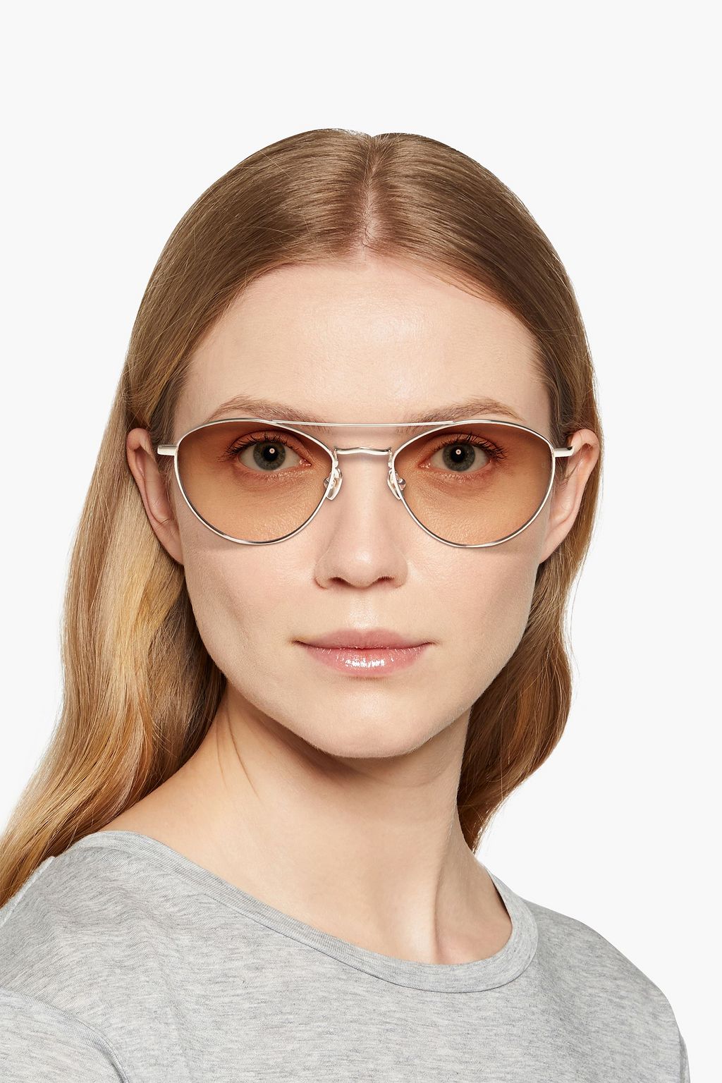 LINDA FARROW Aviator-style silver-tone and titanium sunglasses