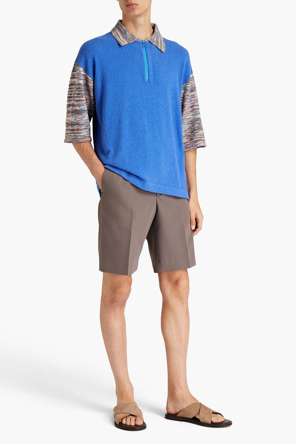 MISSONI Paneled mélange bouclé polo shirt