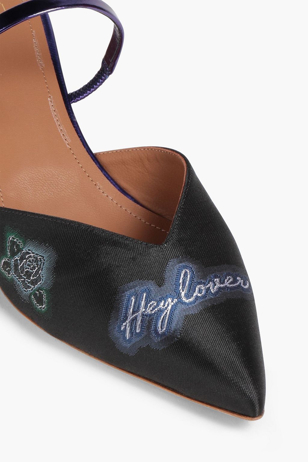 MALONE SOULIERS Marla leather-trimmed embroidered jacquard pumps