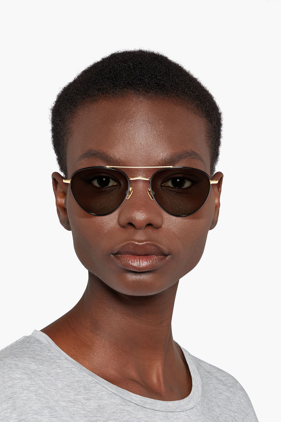 Linda Farrow Aviator-style Gold-tone And Titanium Sunglasses In Black