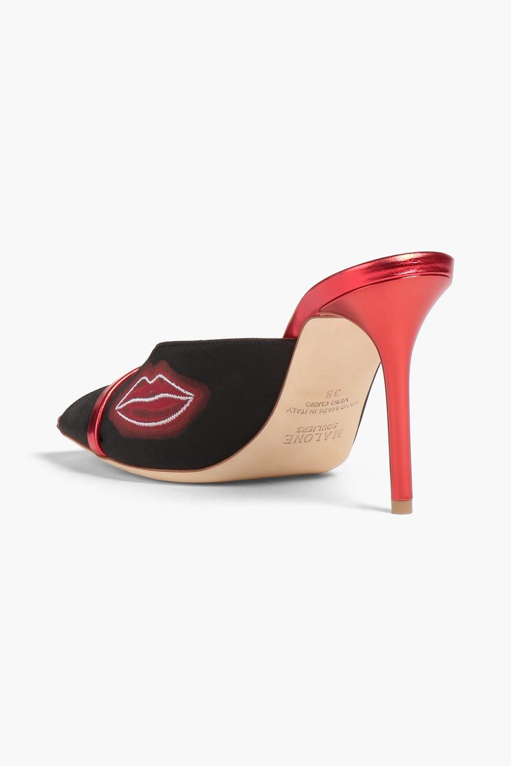 MALONE SOULIERS Lucia leather-trimmed embroidered jacquard mules