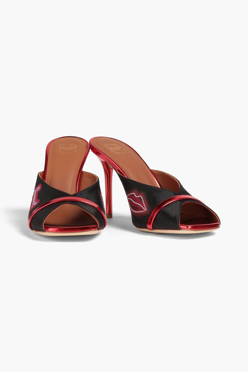 MALONE SOULIERS Lucia leather-trimmed embroidered jacquard mules
