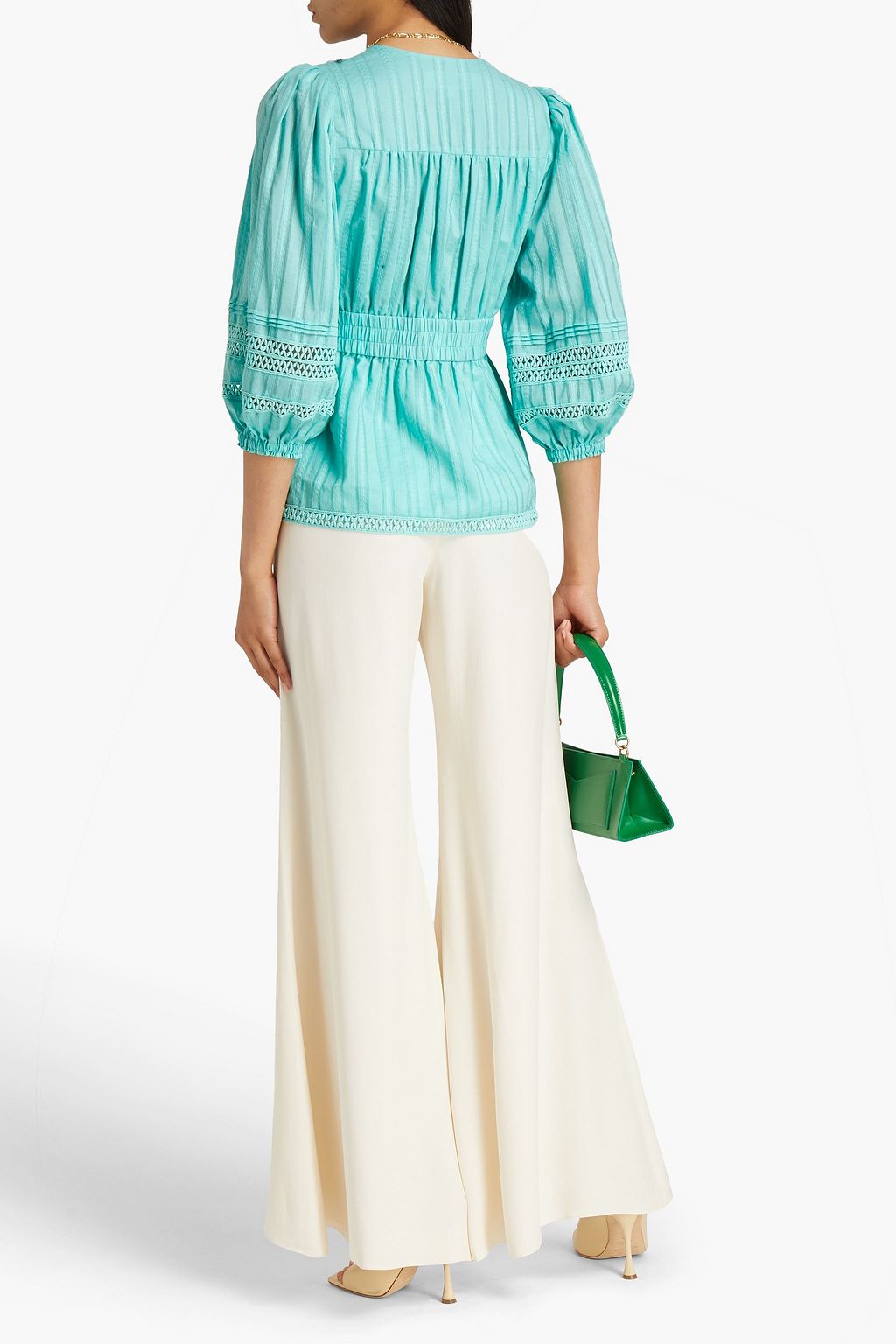 DIANE VON FURSTENBERG Camille 핀턱 디테일 코튼 자카드 블라우스