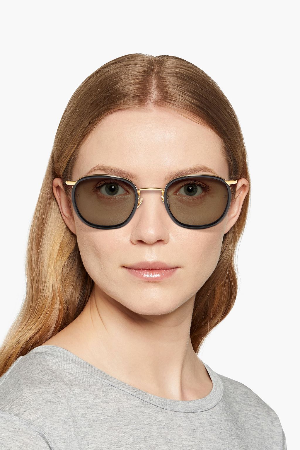 LINDA FARROW Square-frame gold-tone and titanium sunglasses