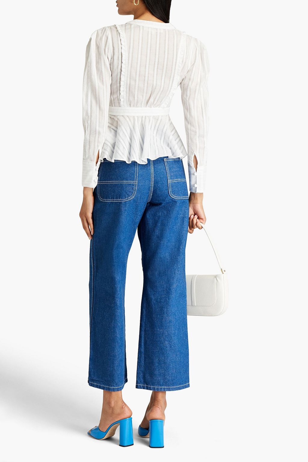 DIANE VON FURSTENBERG Erin ruffle-trimmed cotton-jacquard peplum blouse
