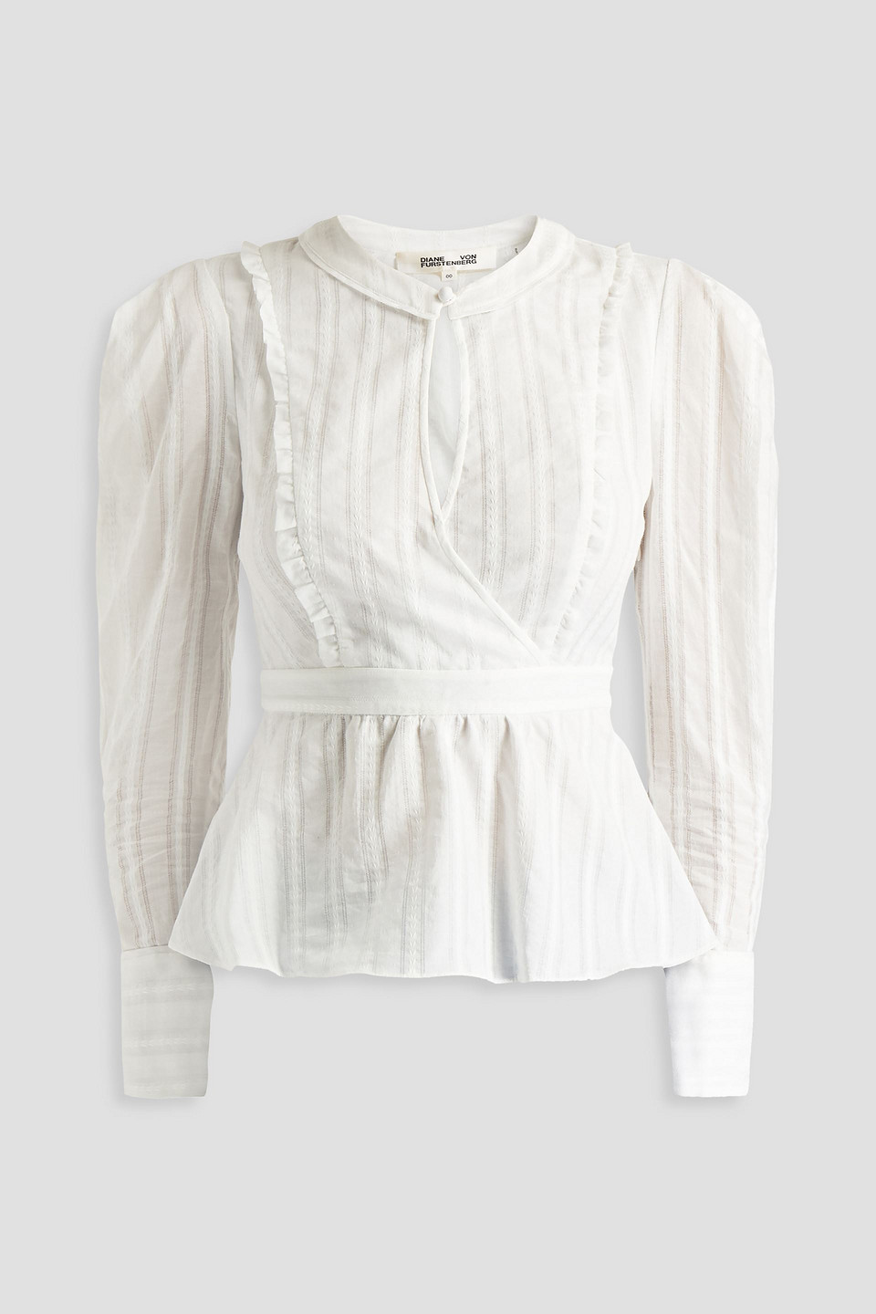 diane von furstenberg - erin ruffle-trimmed cotton-jacquard peplum blouse - white - us 6