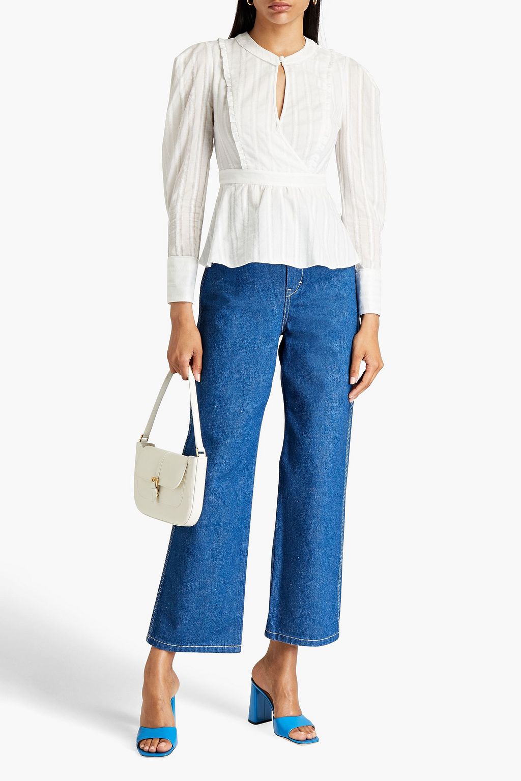 DIANE VON FURSTENBERG Erin ruffle-trimmed cotton-jacquard peplum blouse
