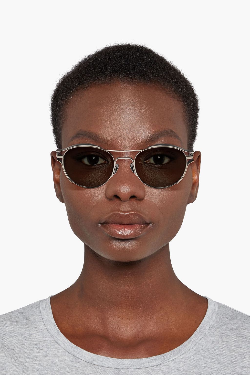 LINDA FARROW Round-frame gunmetal-tone and titanium sunglasses