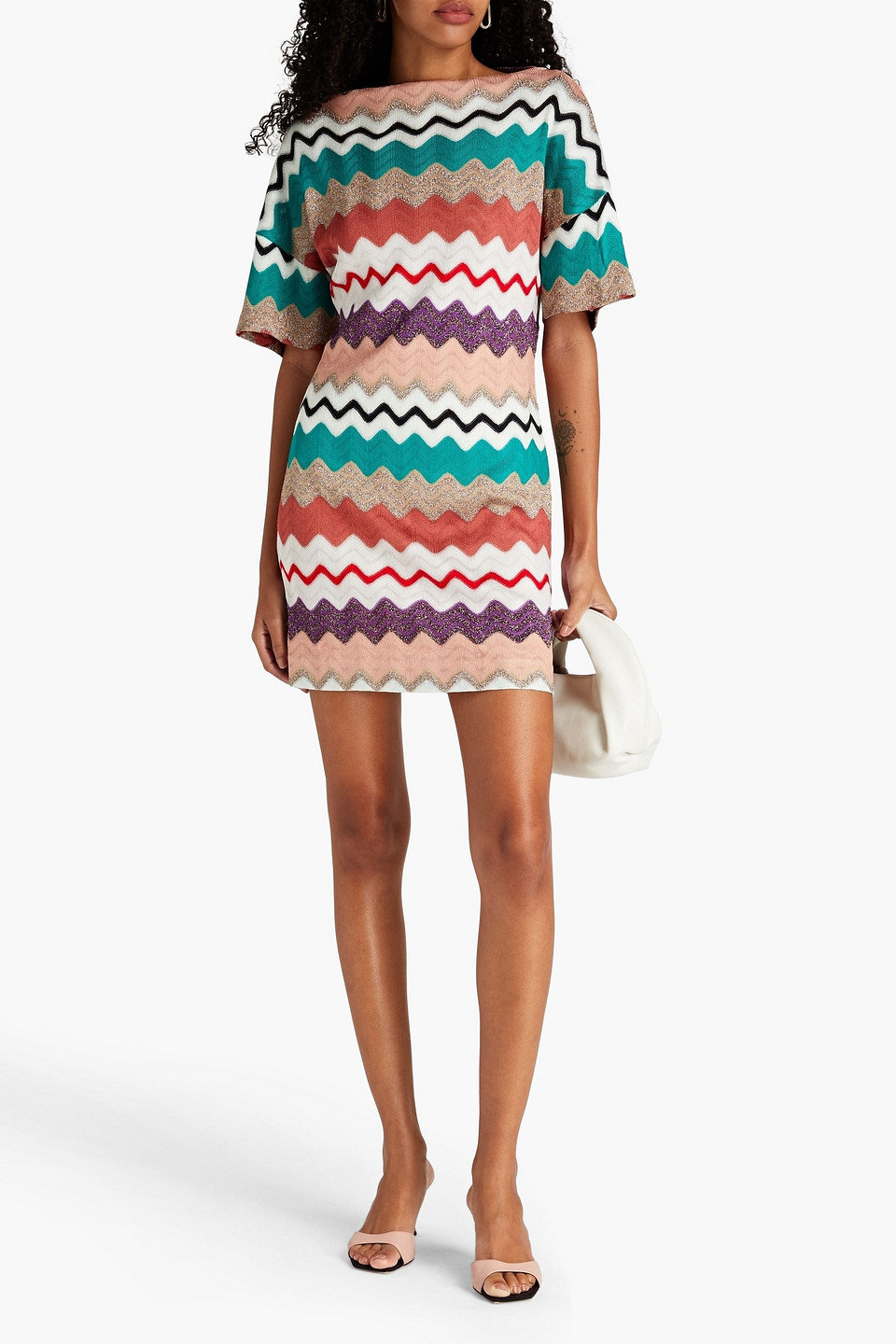 Missoni Metallic Crochet-knit Mini Dress In Blush