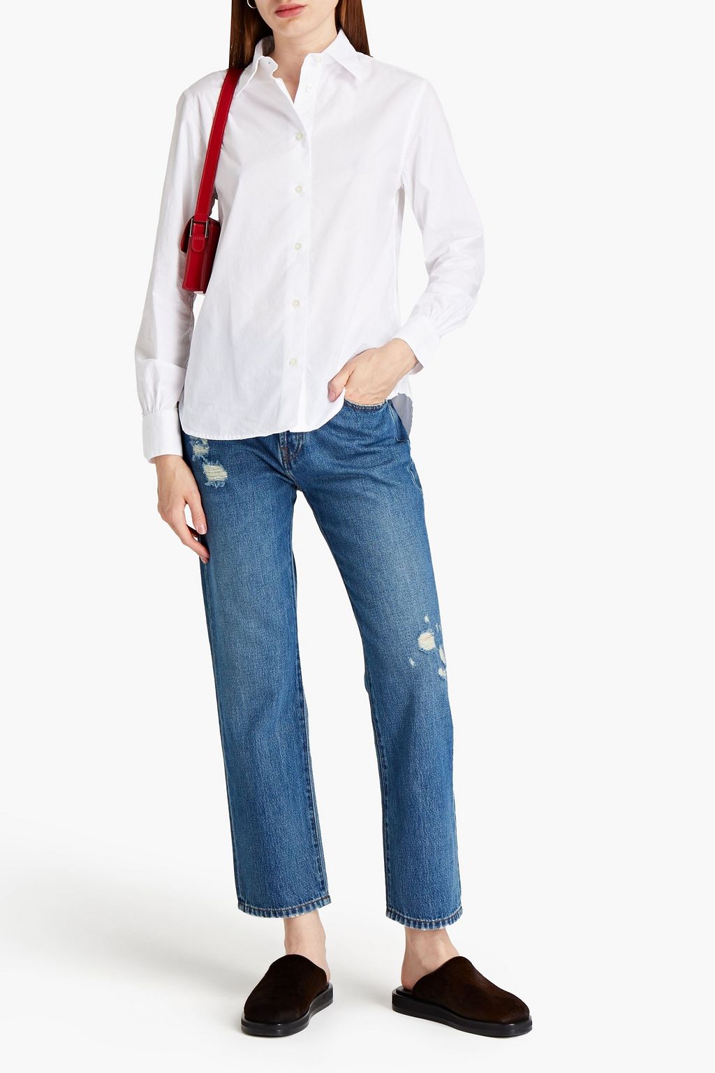 OFFICINE GÉNÉRALE Naomi Cropped Boyfriend-Jeans in Distressed-Optik