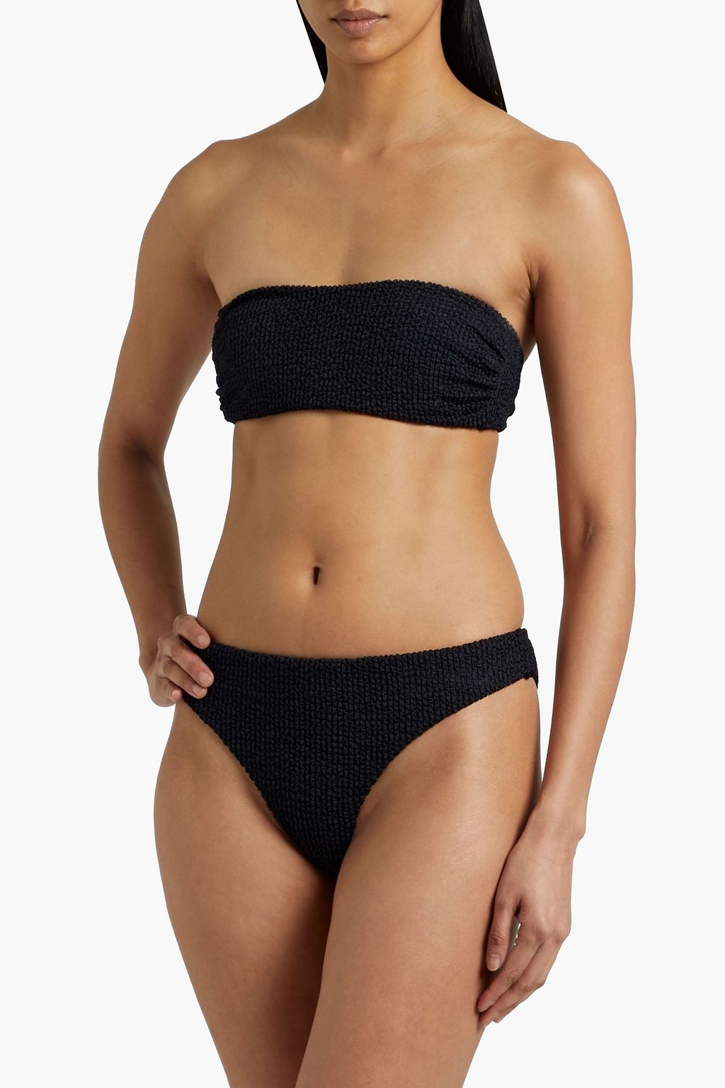 VERONICA BEARD Catarina ruched seersucker bandeau bikini top