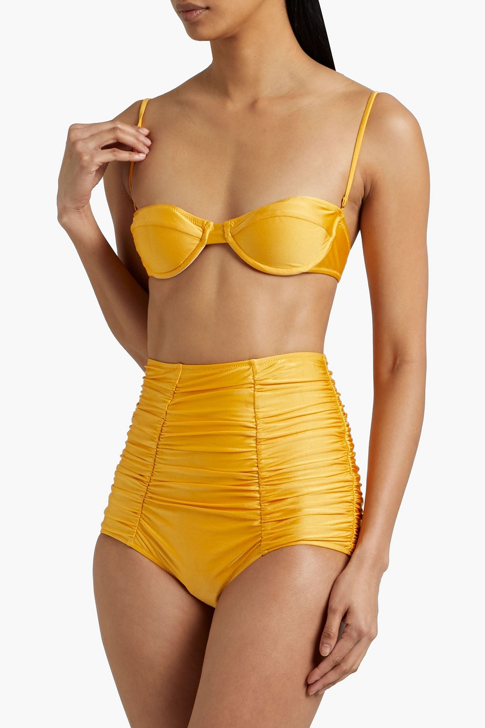 Dodo Bar Or Emma Ruched High-rise Bikini Briefs In Yellow