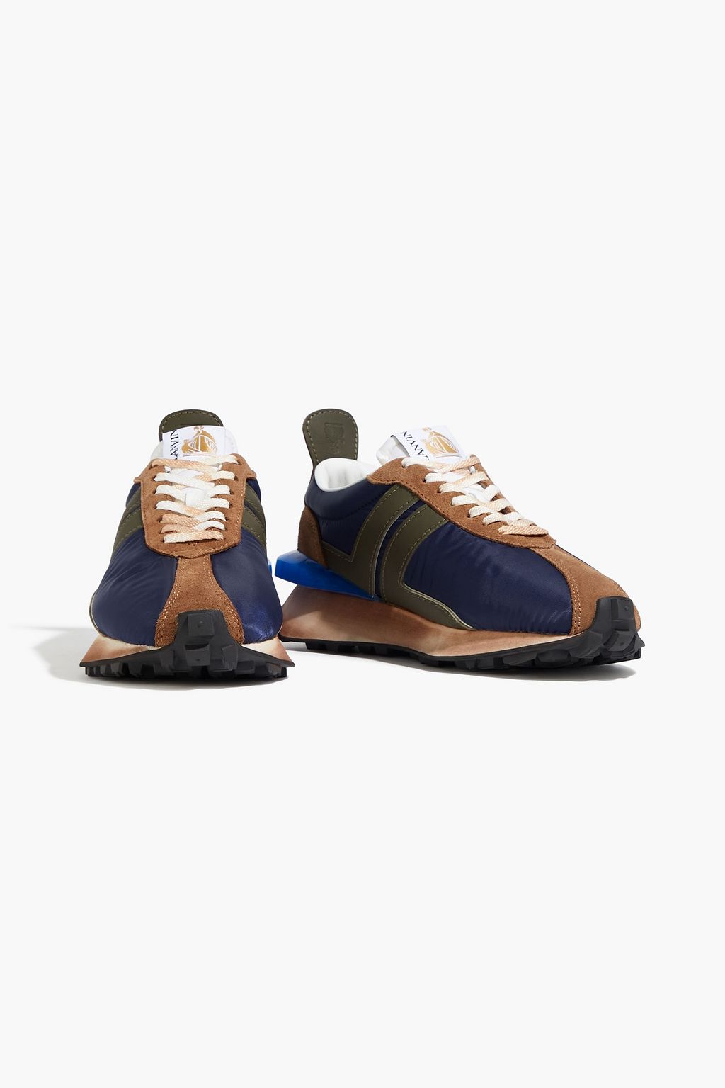 LANVIN Leather-trimmed suede and shell sneakers