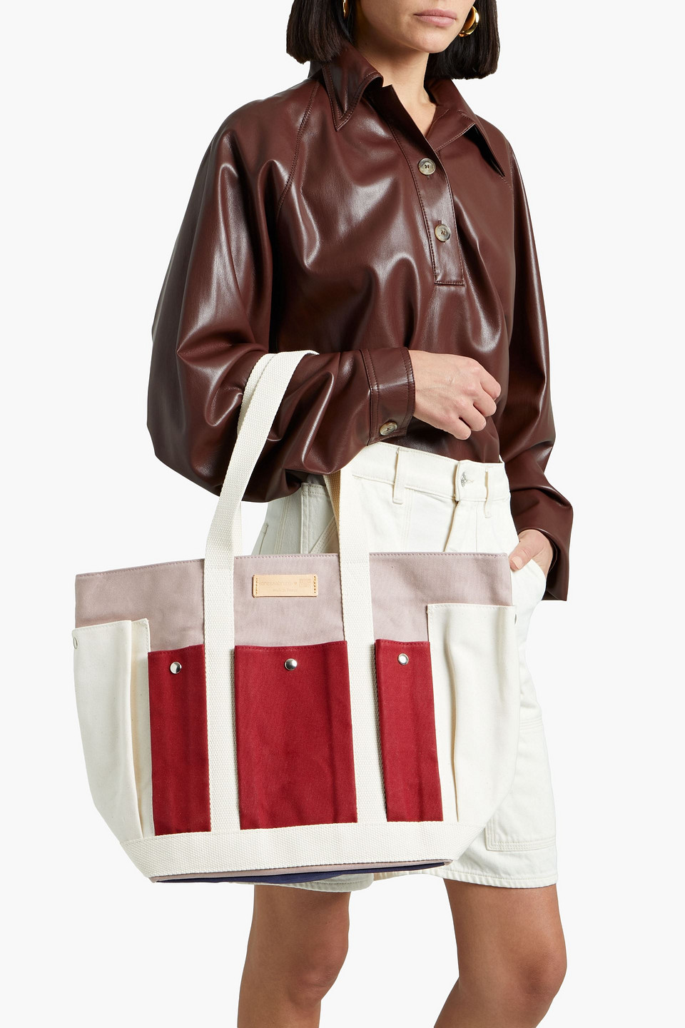 Vanessa Bruno Color-block Cotton-canvas Tote In Ecru