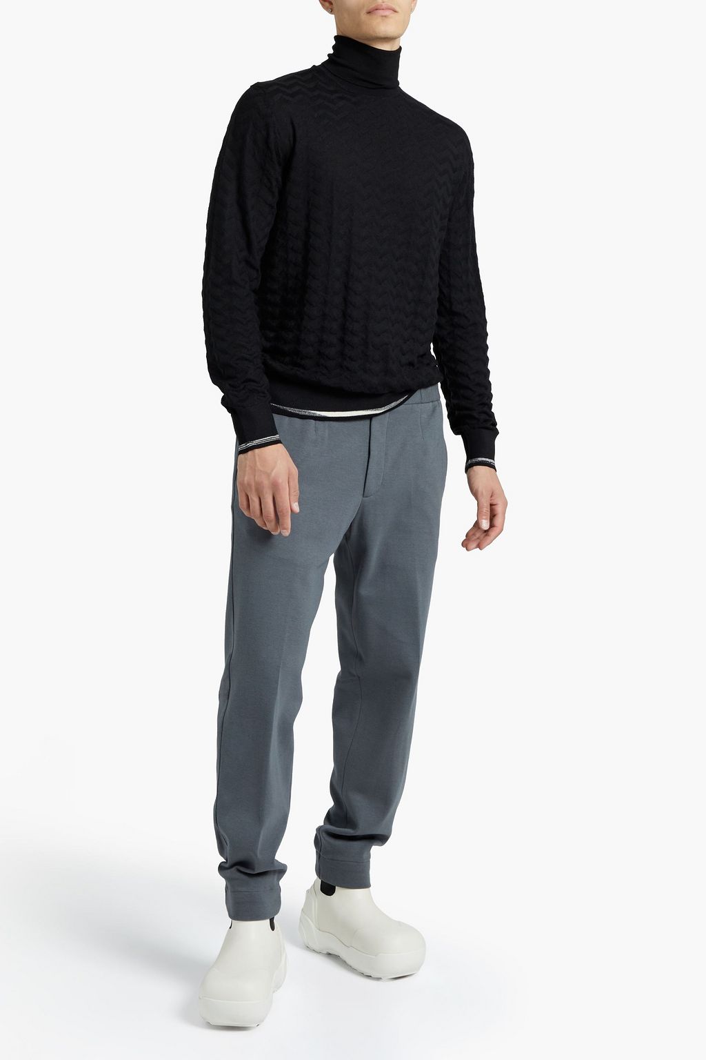 MISSONI Crochet-knit wool turtleneck sweater