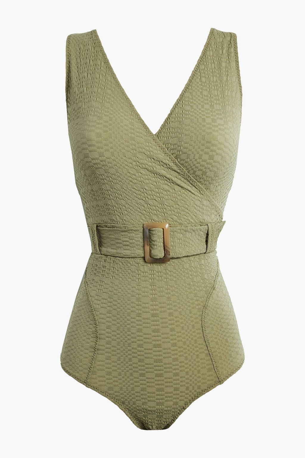 LISA MARIE FERNANDEZ Wrap effect belted seersucker swimsuit THE