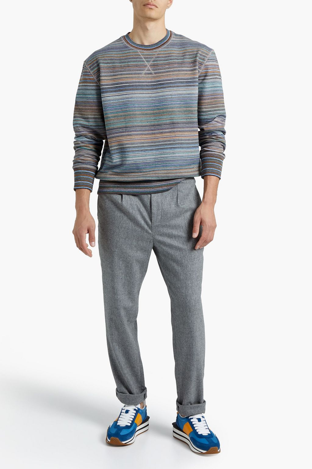 MISSONI Embroidered striped French cotton-terry sweatshirt