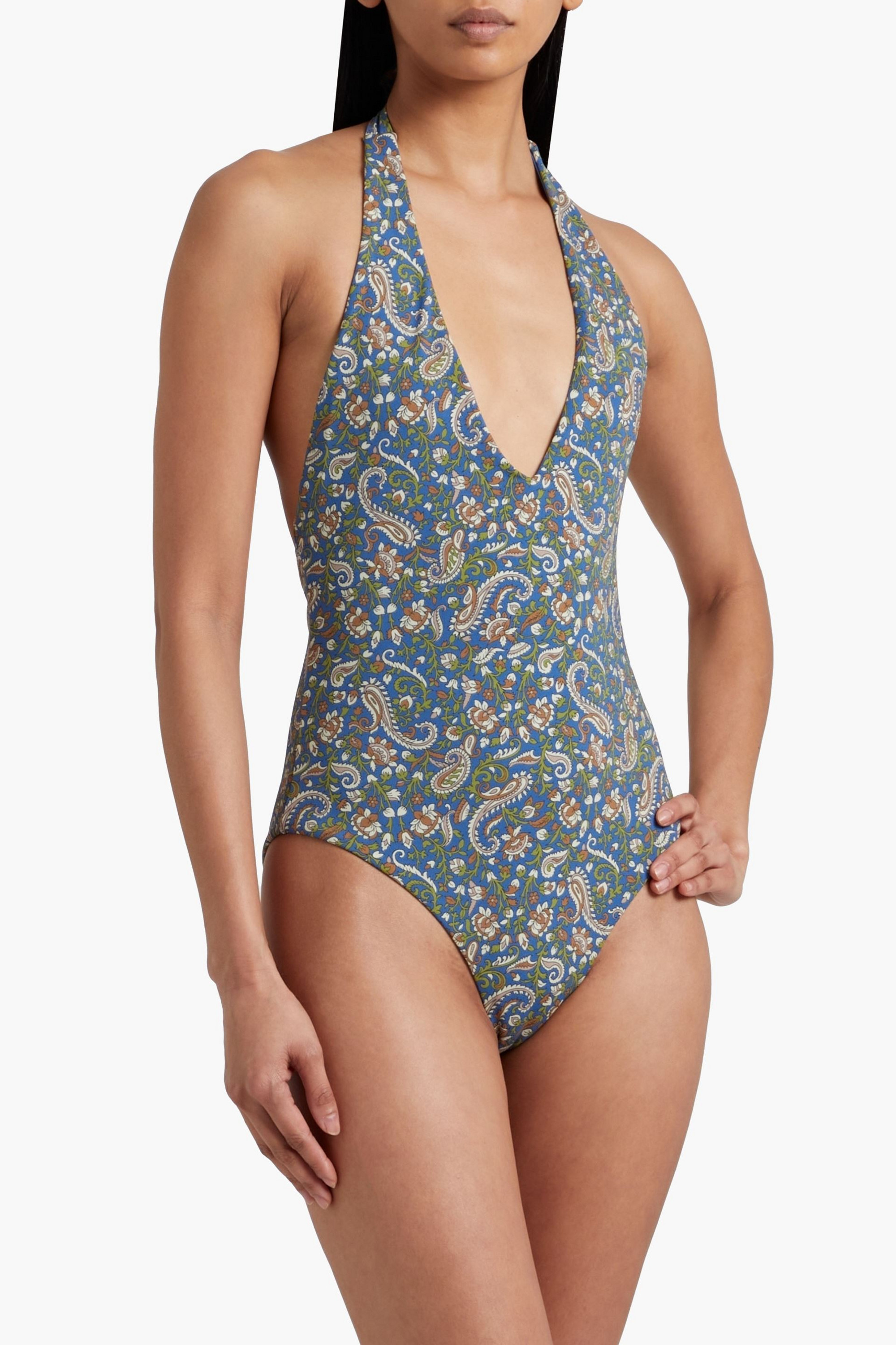 Veronica Beard Salis printed halterneck swimsuit