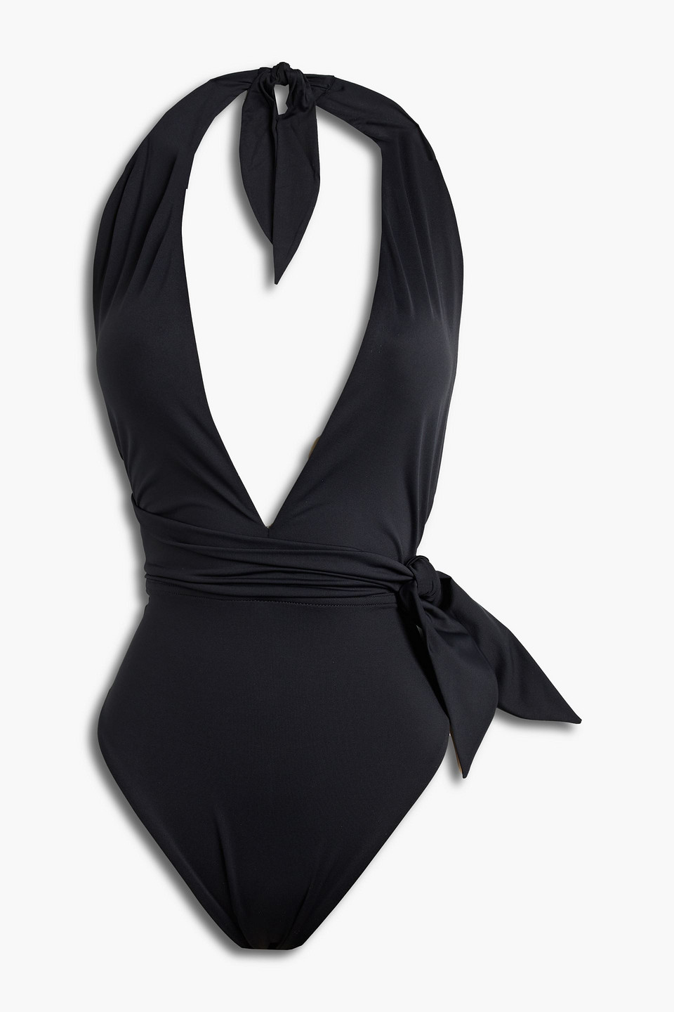 Zimmermann Lulu Plunge Belted Halterneck Swimsuit In Black ModeSens