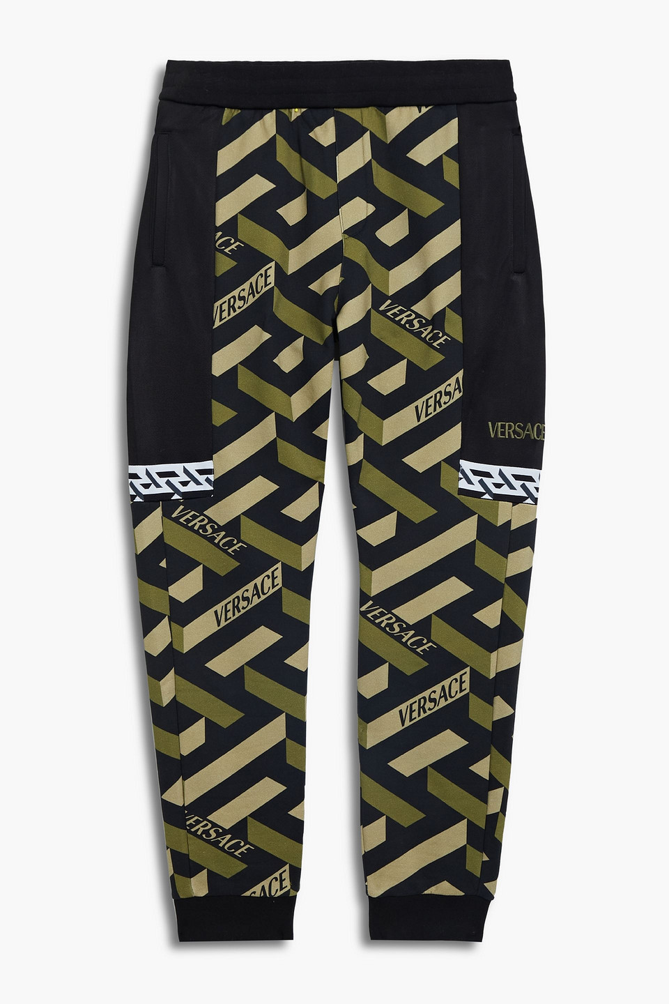 Versace Jacquard-trimmed Printed Fleece Sweatpants In Army Green