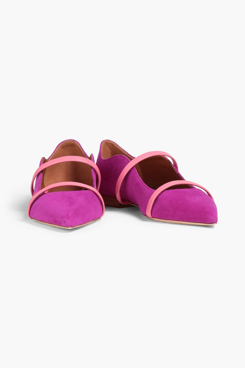 Malone Souliers Maureen Leather-trimmed Suede Point-toe Flats In Pink