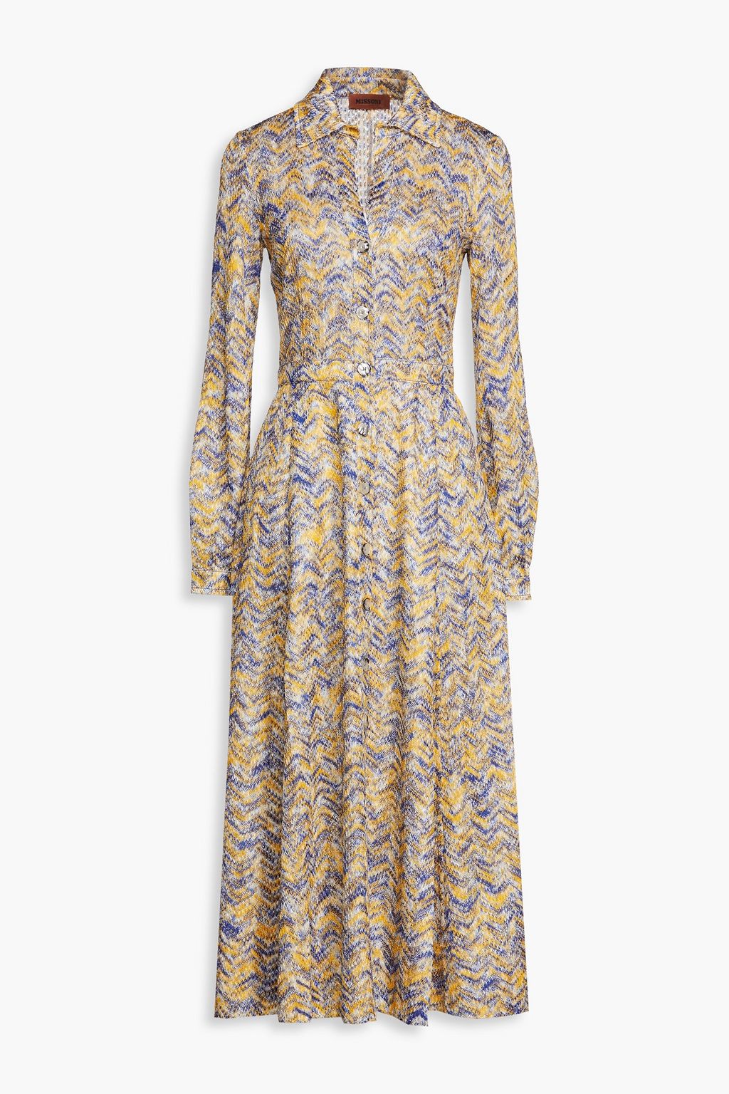 Yellow Pleated crochet-knit midi shirt 